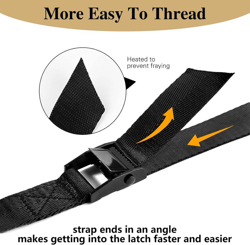 HUANSHA 5Pack Cam Buckle Tie Down Straps, 1" x 8 ft Heavy Duty Lashing Secure Strap Adjustable Black Pull Cinch Strap for Kayak, Cargo, Luggage, Bicycles,Truck, Car Roof Rack, Moving - Image 3